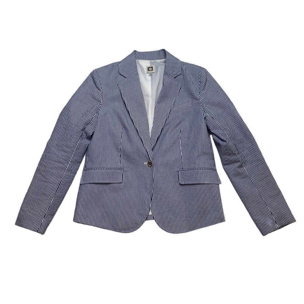 Anne Klein Lined Striped Blazer Jacket Gold Lion Buttons Sz S - Picture 14 of 14